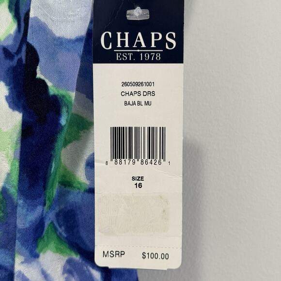 NWT Chaps Baja Blue Green Floral Print Sleeveless A-Line Dress Sz 16 Travel Boss - Picture 4 of 8